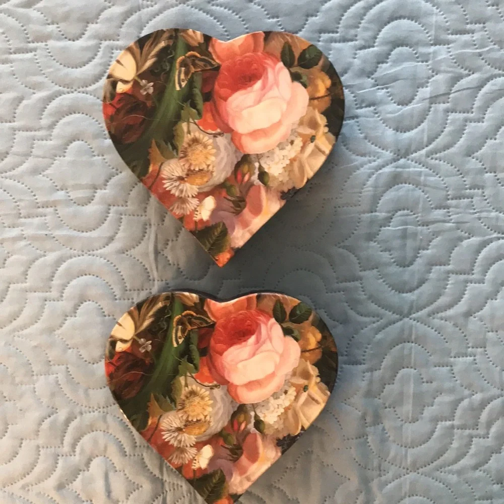 Set of 3 Fabric Floral Decorative Boxes w/ Ribbons Faux Flowers + 2 Heart Boxes - Picture 12 of 14